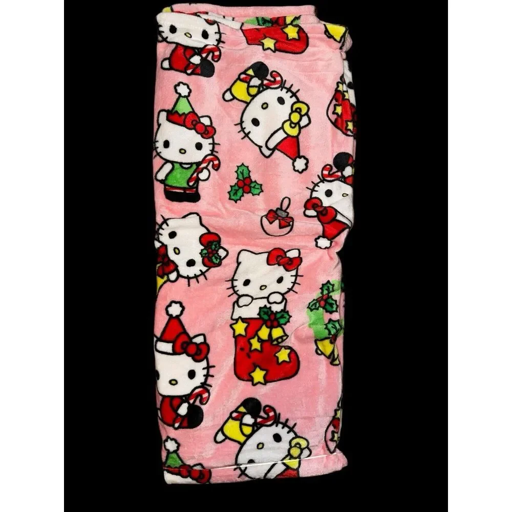 Hello Kitty Mistletoe‎ Pink Christmas Holiday Silk Touch Throw Blanket 50